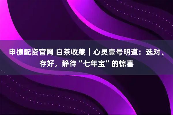 申捷配资官网 白茶收藏｜心灵壹号明道：选对、存好，静待“七年宝”的惊喜